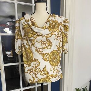 Versace inspired drape neck new with tags short sleeve blouse size small